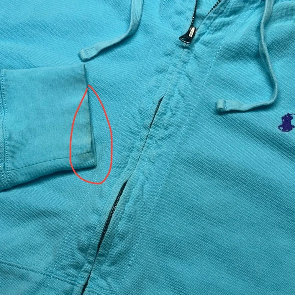 Polo Ralph Lauren Zip Up Hoodie Turquoise Blue Mens Size M Pique Cotton Pony